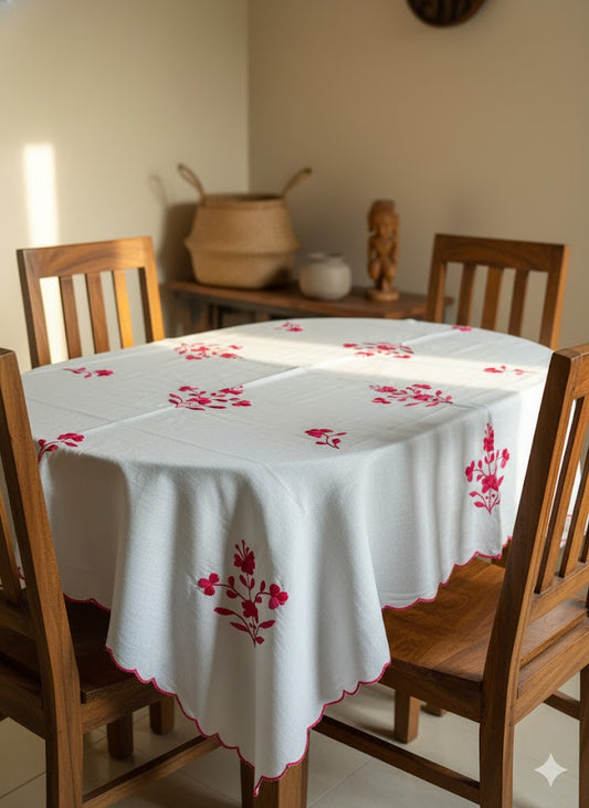 Hand Embroidered Floral Four Seater Table Cover