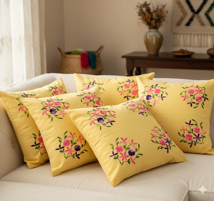 Hand Embroidered Cotton Cushion Covers (Set of 5)