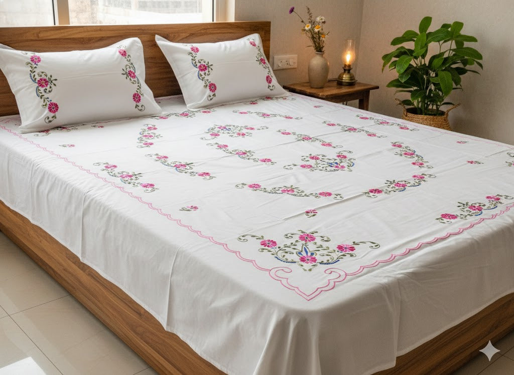 Chikonwala's Hand Embroidered Floral Design Bedsheet