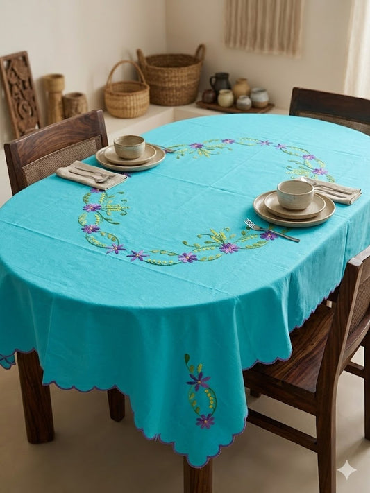 Hand Embroidered Floral Table Cover