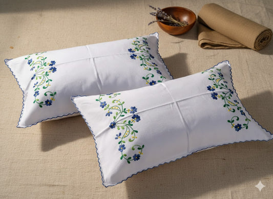Chikonwala Hand-Embroidered Floral Pillow Cover Set– Set of 2
