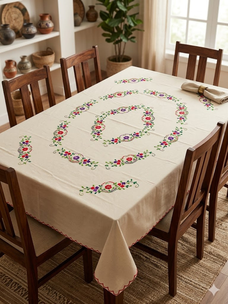 Hand Embroidered Floral Table Cover