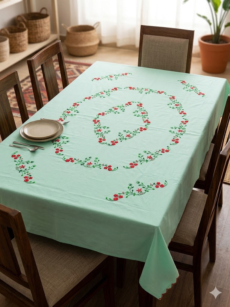 Hand Embroidered Floral Table Cover