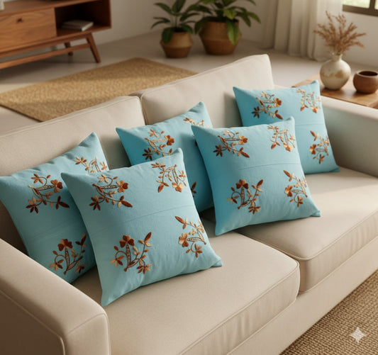 Hand Embroidered Cotton Cushion Covers (Set of 5)