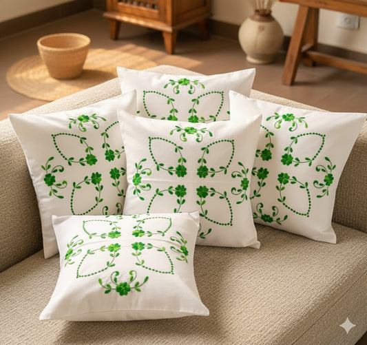 Hand Embroidered Cotton Cushion Covers (Set of 5)
