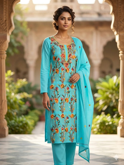 Chikonwala's Exclusive Hand Embroidered Kolkatakari Dress Material