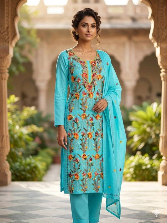 Chikonwala's Exclusive Hand Embroidered Kolkatakari Dress Material