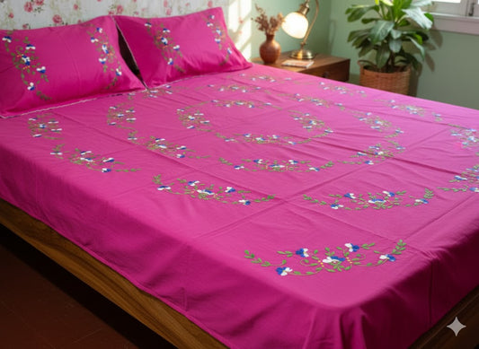 Chikonwala's Hand Embroidered Floral Design Bedsheet