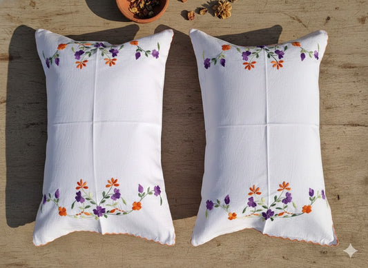 Chikonwala Hand-Embroidered Floral Pillow Cover Set– Set of 2