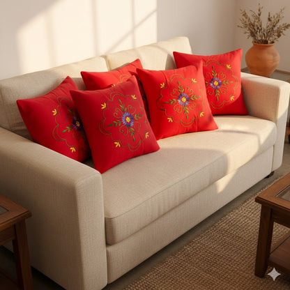 Hand Embroidered Cotton Cushion Covers (Set of 5)