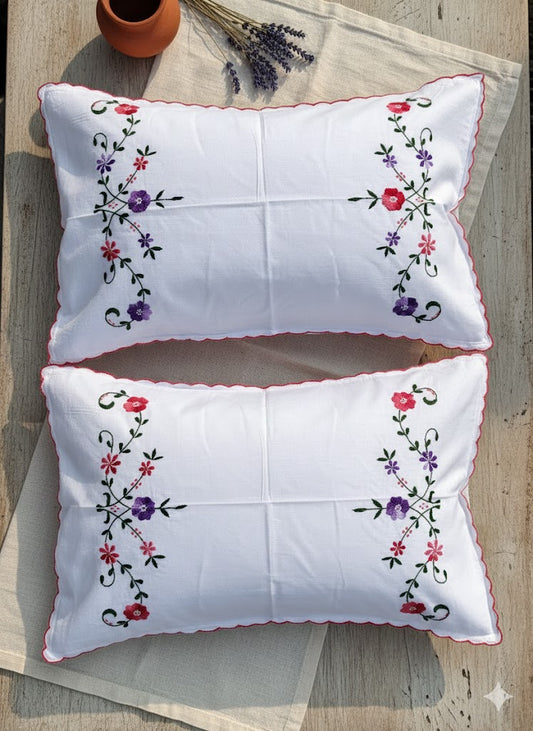 Chikonwala Hand-Embroidered Floral Pillow Cover Set– Set of 2