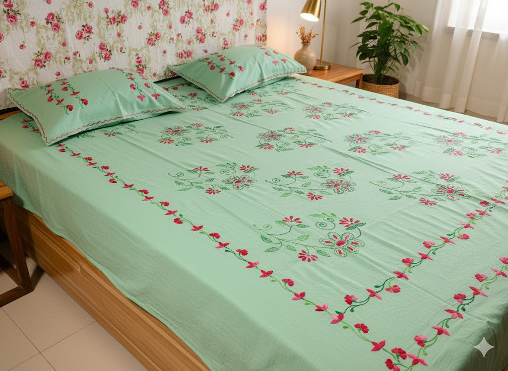 Chikonwala's Hand Embroidered Floral Design Bedsheet