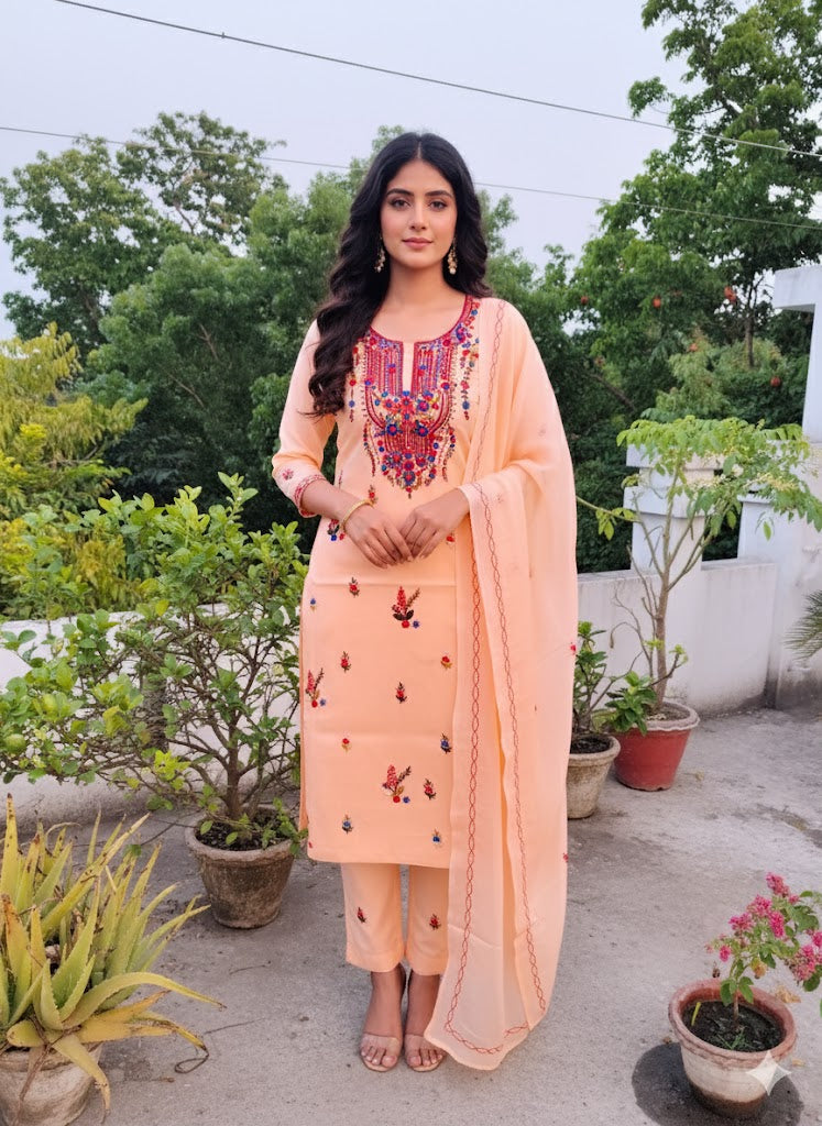 Chikonwala's Exclusive Hand Embroidered Contrast Fulkari Dress