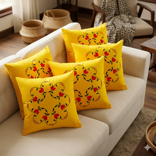 Hand Embroidered Cotton Cushion Covers (Set of 5)