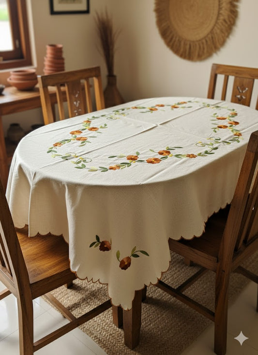 Hand Embroidered Floral Table Cover