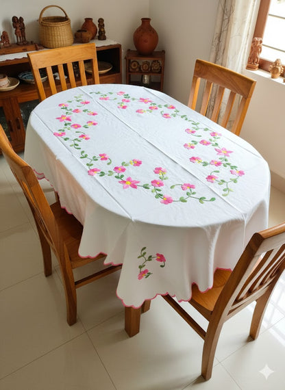 Hand Embroidered Floral Four Seater Table Cover
