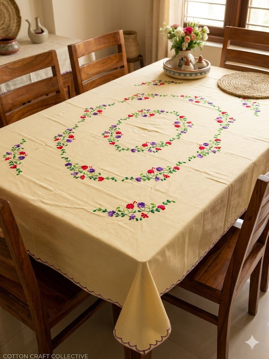 Hand Embroidered Floral Table Cover