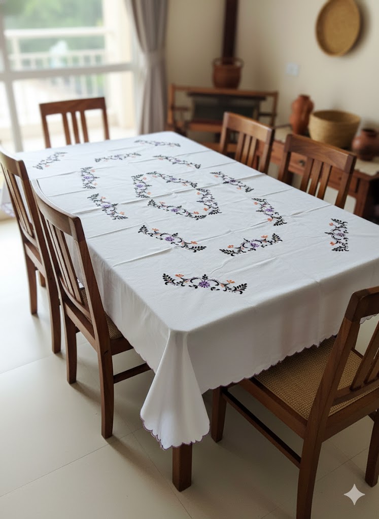 Hand Embroidered Floral Table Cover