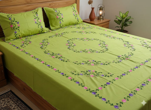 Chikonwala's Hand Embroidered Floral Design Bedsheet