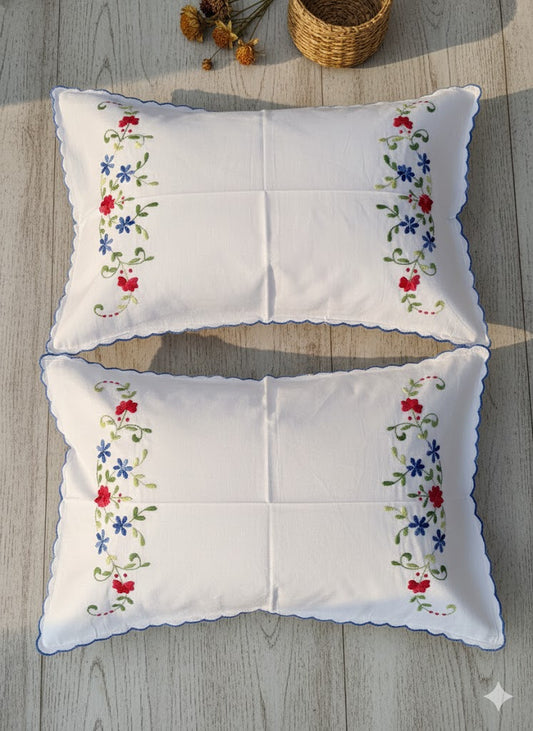 Chikonwala Hand-Embroidered Floral Pillow Cover Set– Set of 2