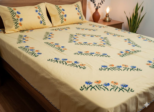 Chikonwala's Hand Embroidered Floral Design Bedsheet