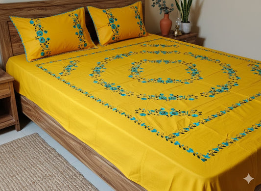 Chikonwala's Hand Embroidered Floral Design Bedsheet