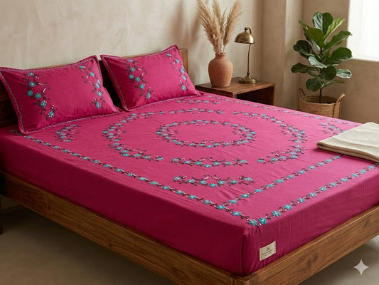Chikonwala's Hand Embroidered Floral Design Bedsheet