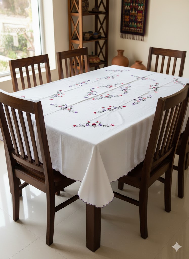 Hand Embroidered Floral Table Cover