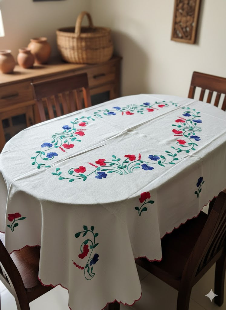 Hand Embroidered Floral Table Cover