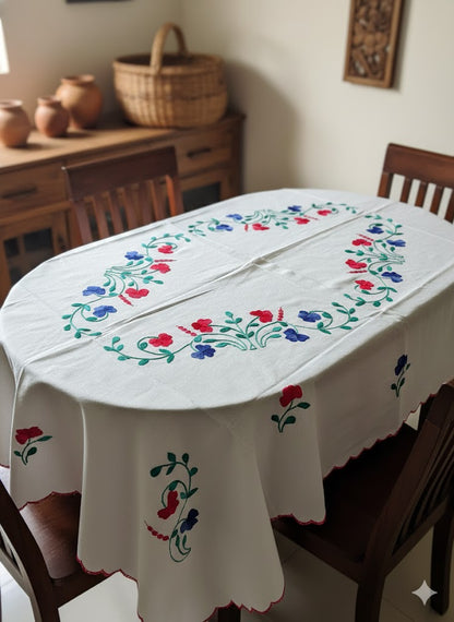 Hand Embroidered Floral Table Cover