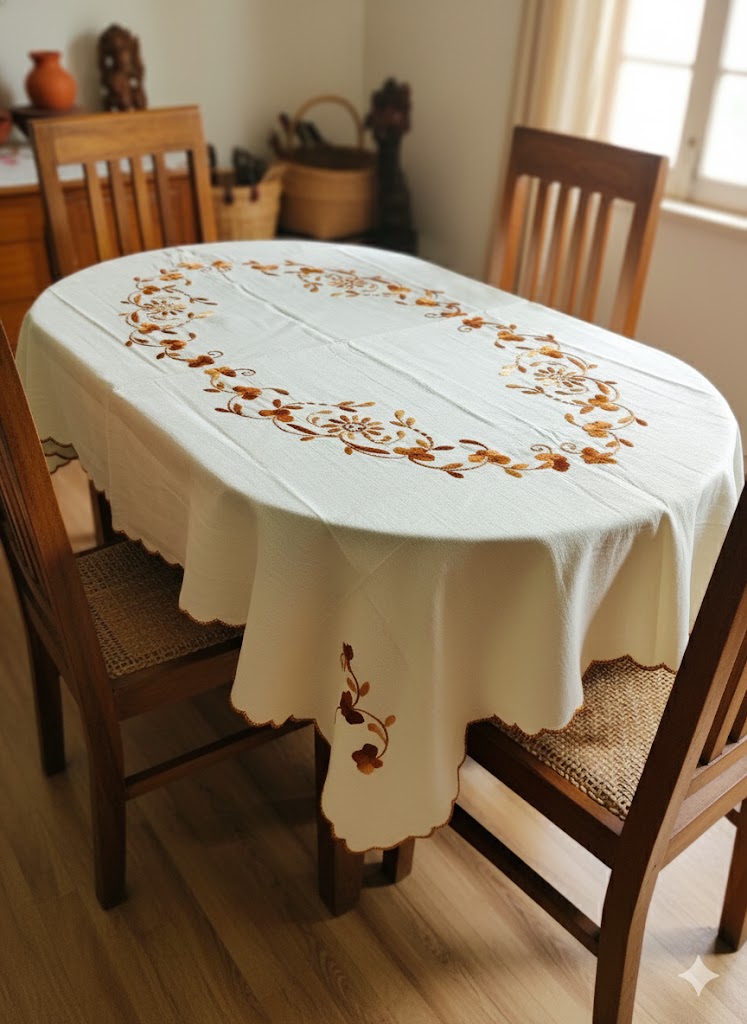 Hand Embroidered Floral Table Cover