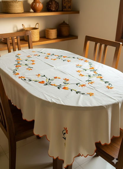Hand Embroidered Floral Table Cover
