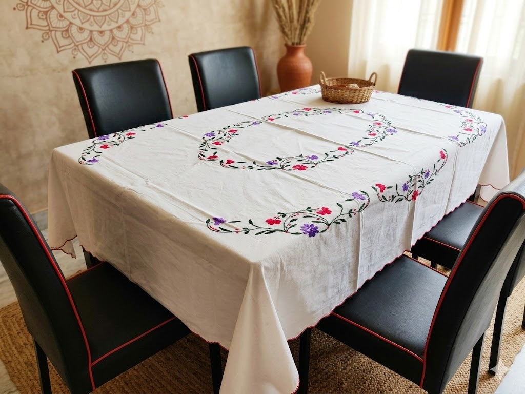 Hand Embroidered Floral Table Cover