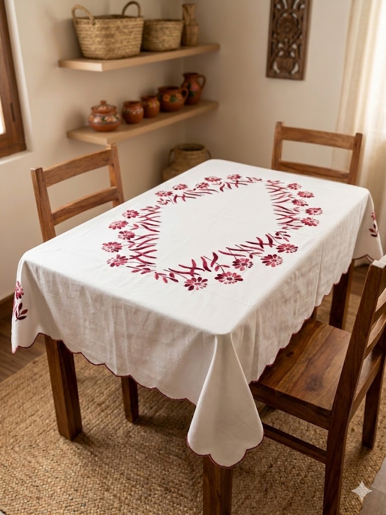 Hand Embroidered Four Seater Floral Table Cover