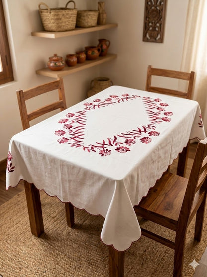 Hand Embroidered Four Seater Floral Table Cover