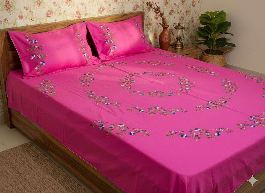 Chikonwala's Hand Embroidered Pure Cotton Bedsheet