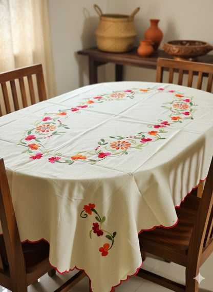 Hand Embroidered Floral Table Cover