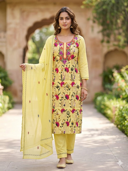 Chikonwala's Exclusive Hand Embroidered Kolkatakari Dress Material