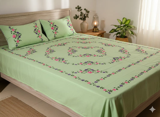 Chikonwala's Hand Embroidered Floral Design Bedsheet