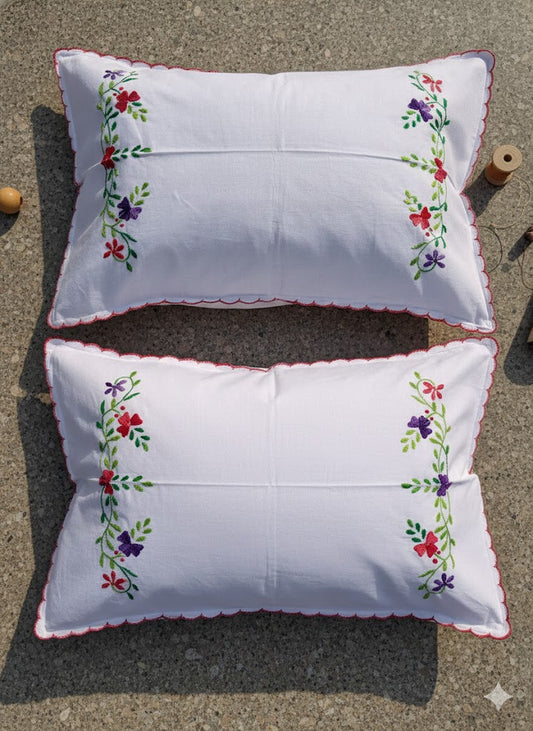 Chikonwala Hand-Embroidered Floral Pillow Cover Set– Set of 2