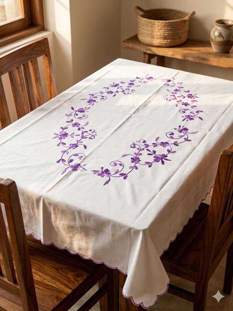 Hand Embroidered Four Seater Floral Table Cover