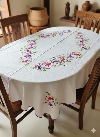 Hand Embroidered Floral Table Cover