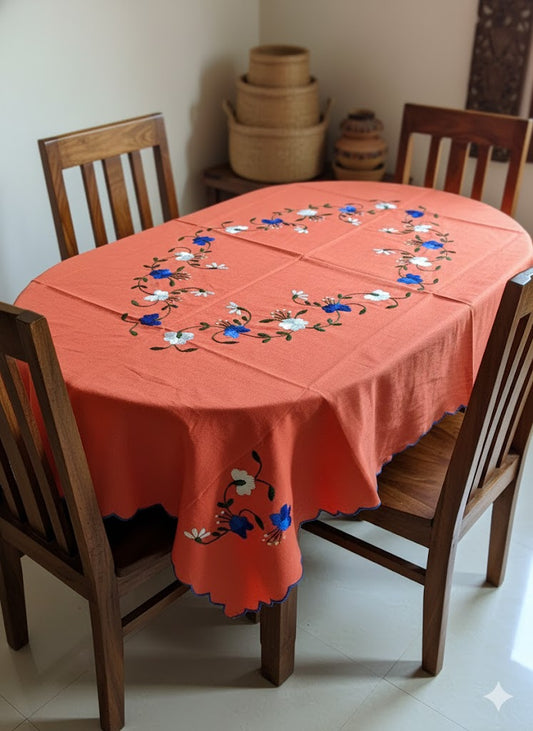 Hand Embroidered Floral Table Cover