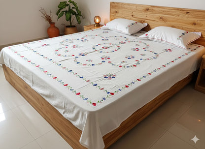 Chikonwala's Floral Embroidered Cotton Beading  Bedsheet
