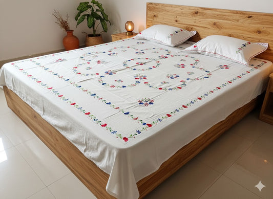 Chikonwala's Floral Embroidered Cotton Beading  Bedsheet