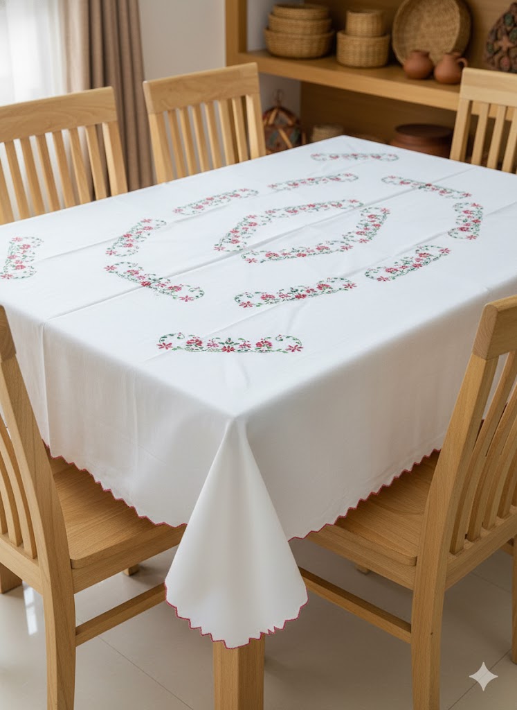 Hand Embroidered Floral Table Cover