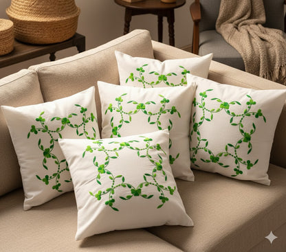 Hand Embroidered Cotton Cushion Covers (Set of 5)