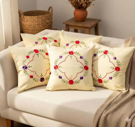 Hand Embroidered Cotton Cushion Covers (Set of 5)