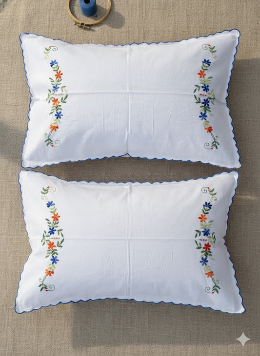 Chikonwala Hand-Embroidered Floral Pillow Cover Set– Set of 2