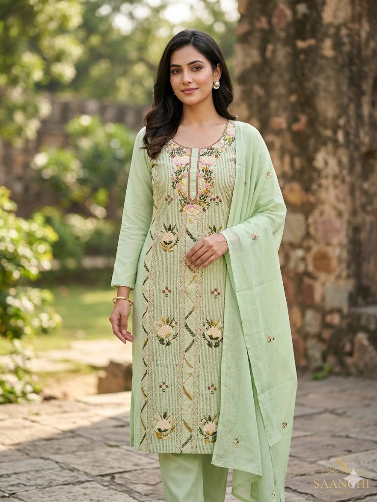 Chikonwala's Exclusive Hand Embroidered Kolkatakari Dress Material